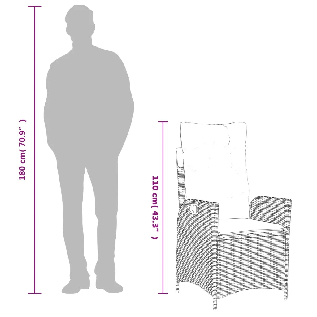 Set da Pranzo da Giardino 7 pz Nero con Cuscini in Polyrattan 3213100