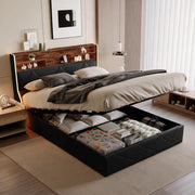 Letto matrimoniale 160x200 cm con contenitore LED USB Type-C testiera rete a doghe struttura letto metallo legno PU - nero