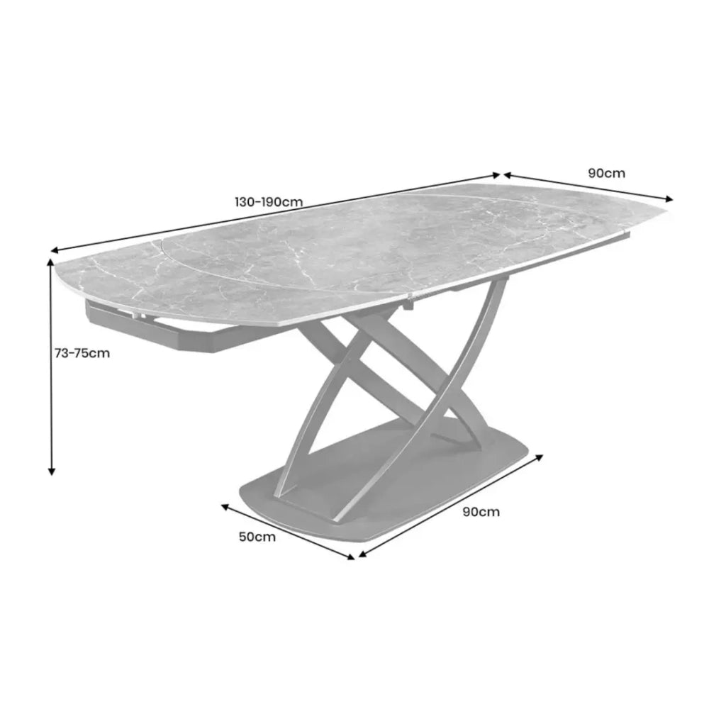 Table ATONIA – Ovale extensible 130 à 190 cm – Plateau en céramique effet marbre anthracite – Piedi in metallo – Stile moderno