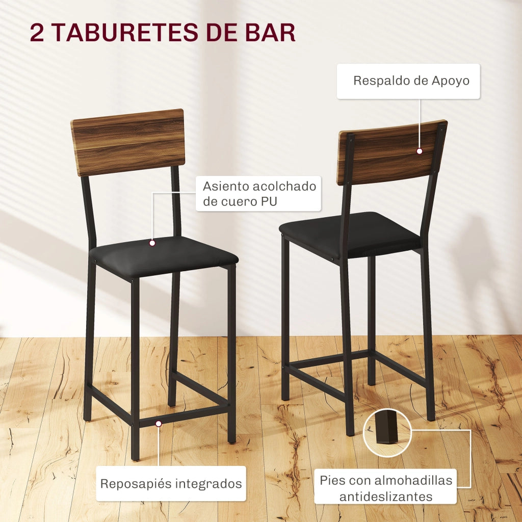 Set Tavolo da Pranzo Pieghevole con Portabottiglie e 2 Sgabelli ¨C Xylo ¨C Metallo Nero Legno Marrone