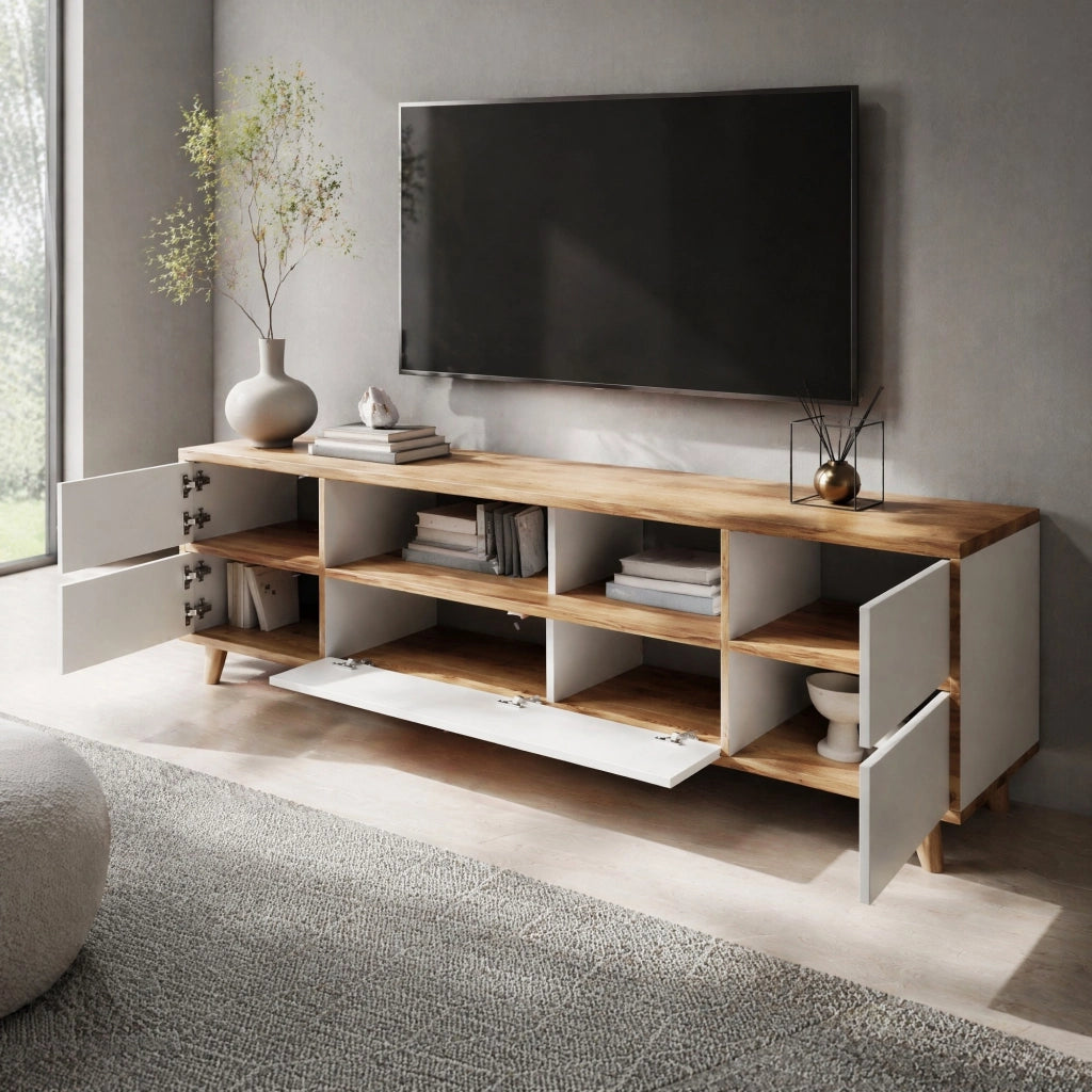 MOBILE TV 175x37x51 cm MDF Bianco e Legno