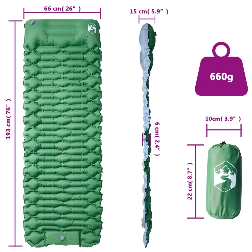 Materasso Campeggio Autogonfiabile con Cuscini 1 Persona Verde 4007106
