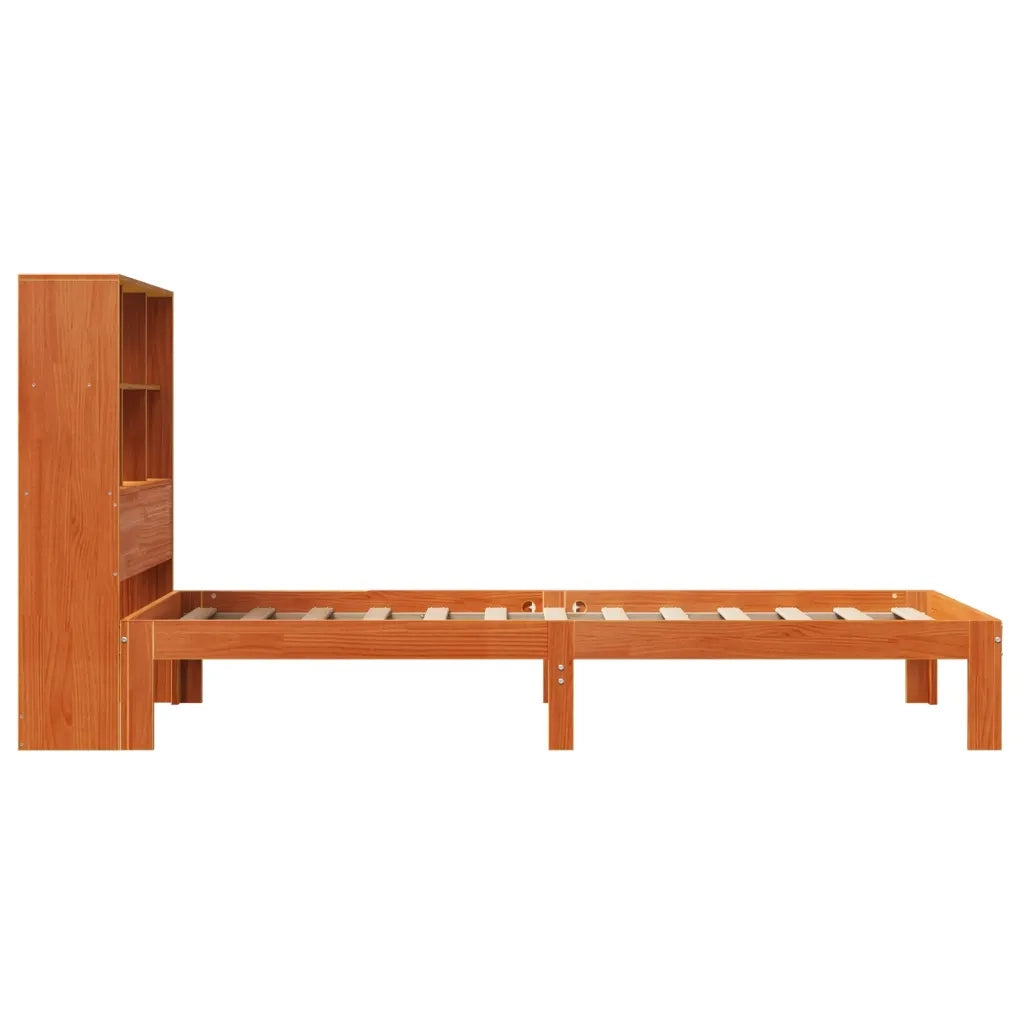Letto Libreria senza Materasso-Struttura Letto con contenitore Marrone Cera 100x200 cm in Pino 430473