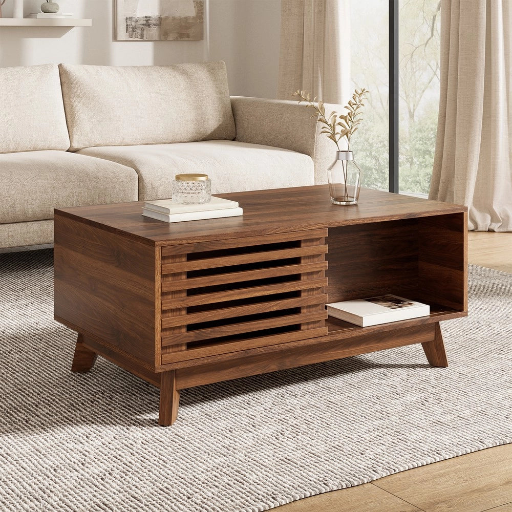 Tavolino da Caff¨¨ Moderno ¨C MINIMAL ¨C Effetto Noce, MDF, Piano Regolabile, Ante a Jalousie