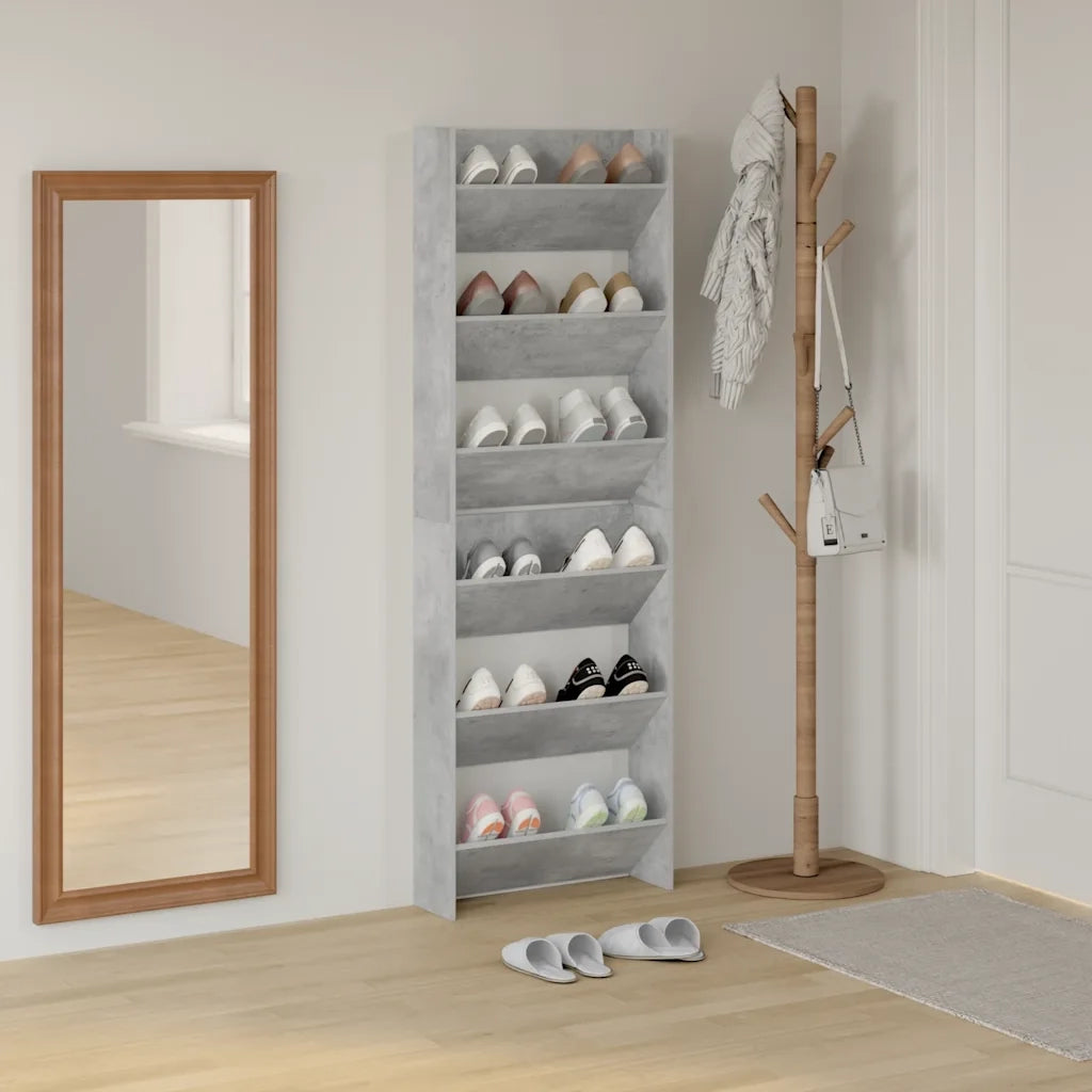 Scarpiere Muro 2pz-Set di 2 Scaffale per scarpe Grigio Cemento 60x18x90cm Legno Multistrato