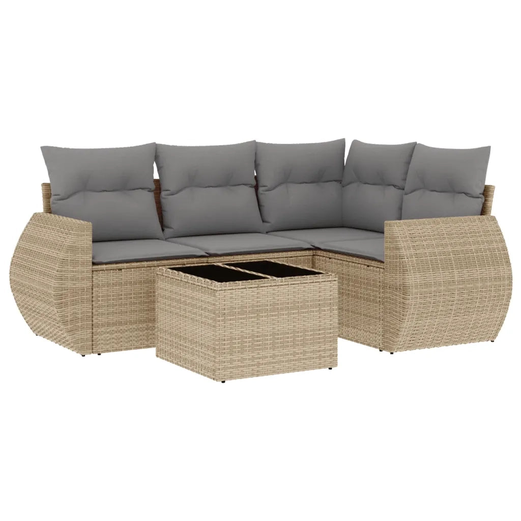 Set Divano da Giardino 5 pz con Cuscini Beige in Polyrattan