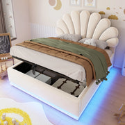 DESMIU Letto contenitore 140 × 200 cm 2 posti con vano idraulico e LED, senza materasso, in velluto, beige