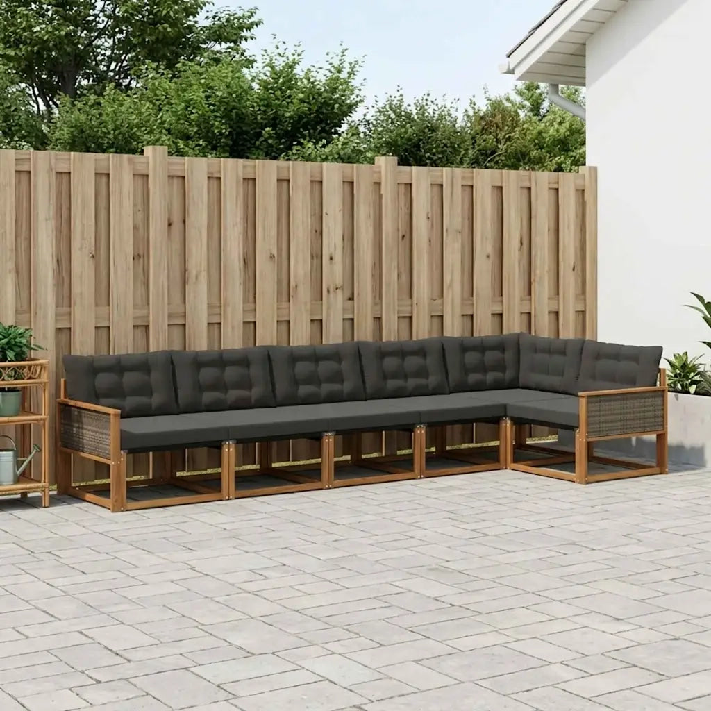 Set di divani da esterno con cuscino 6 pcs Naturale e Nero 3381452