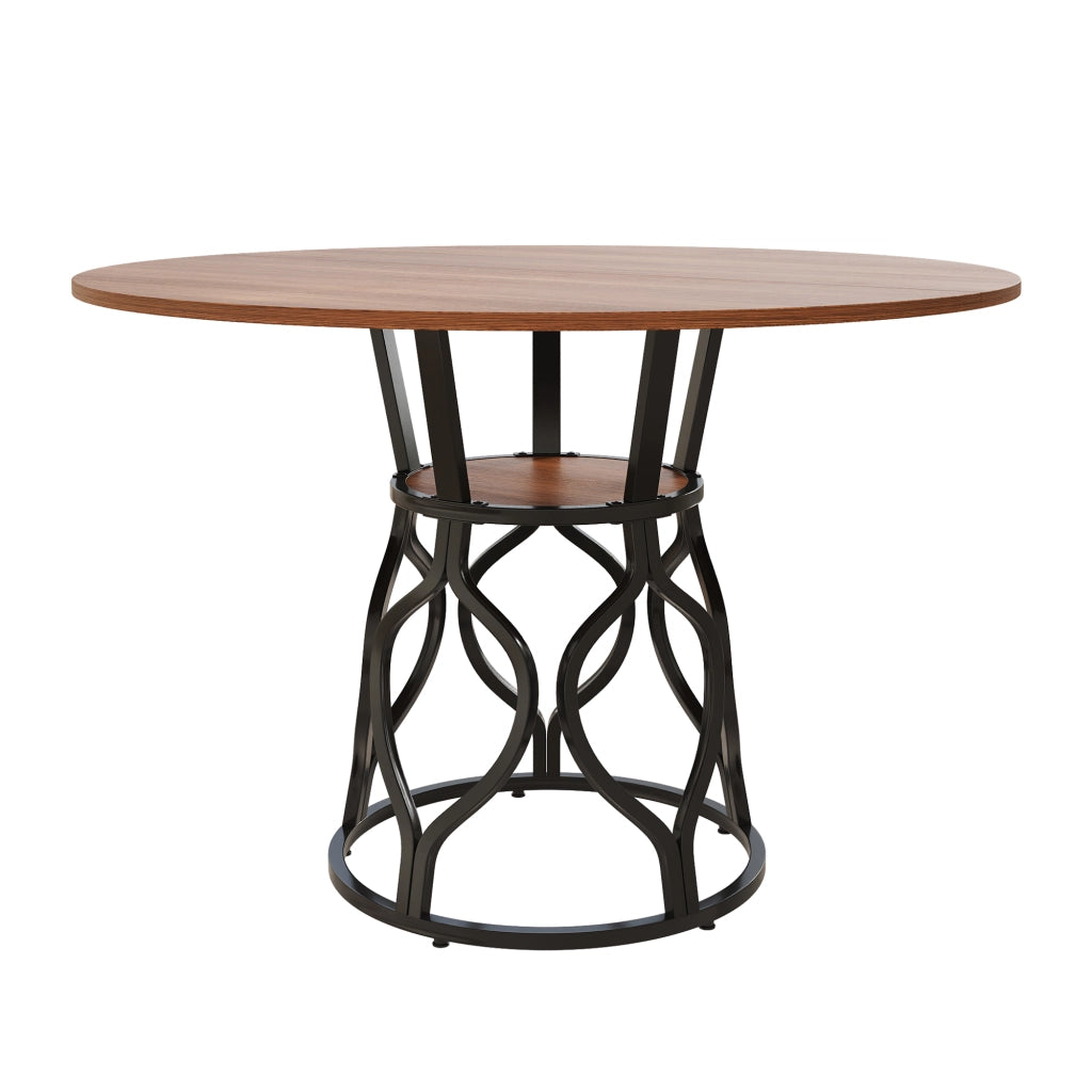 Tavolo da pranzo rotondo 100x100x75 cm, tavolo da cucina per 4-6 persone con vano contenitore integrato, piano in MDF effetto noce, struttura moderna