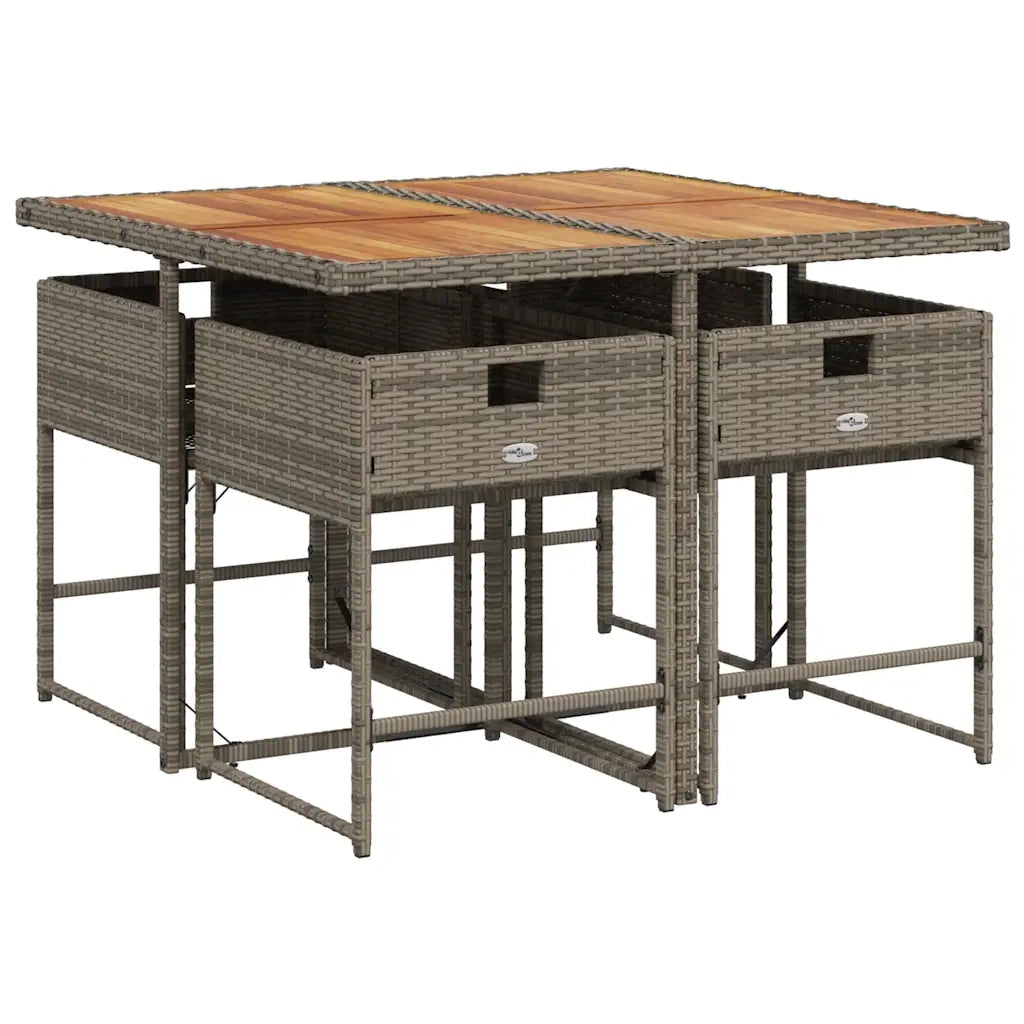 Set da Pranzo da Giardino 5 pz con Cuscini in Polyrattan Grigio