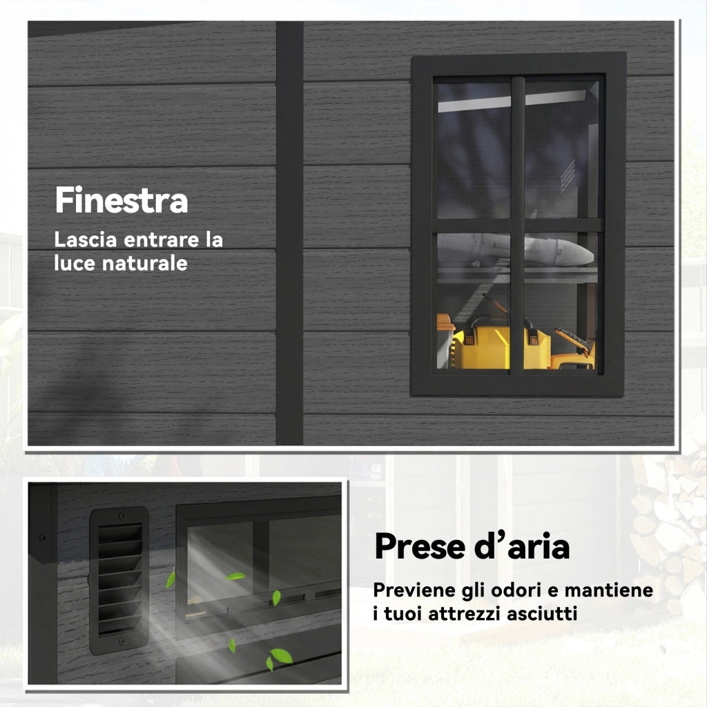 Casetta da Giardino 2 Ingressi 3 Finestre ¨C Minimal ¨C Grigio Scuro PP Alluminio 182x182x196 cm
