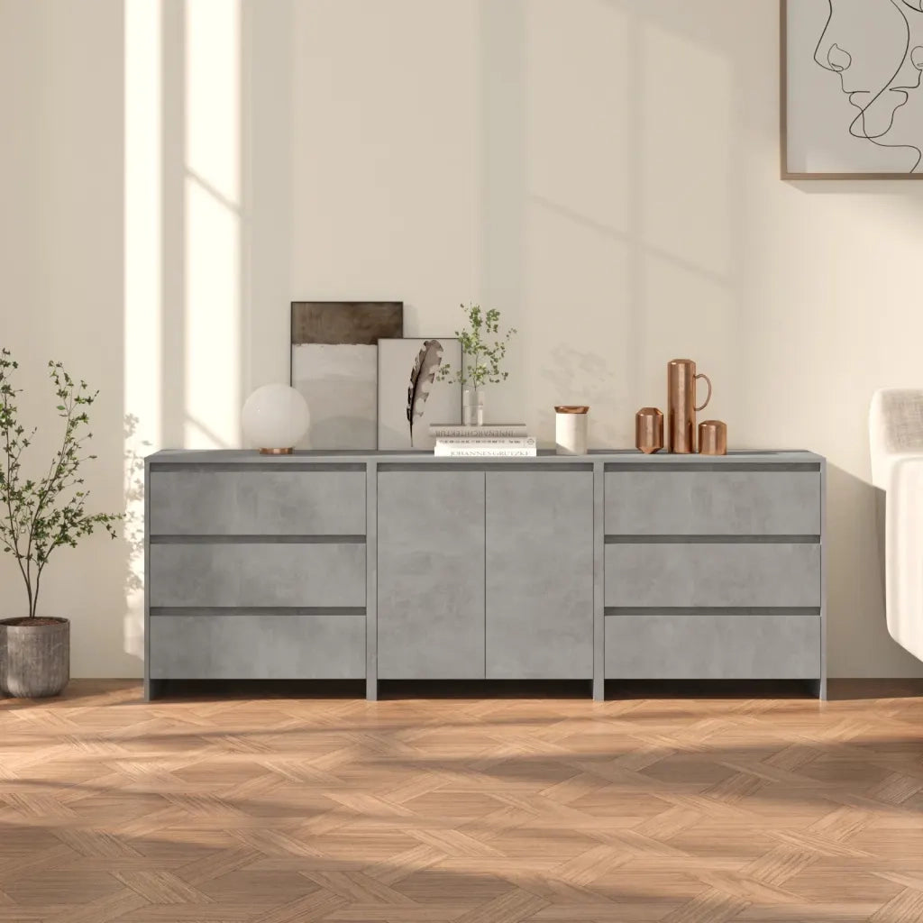 Credenze 3 pz | Madia | Buffet da pranzo | Armadio da pranzo Grigio Cemento in Legno Multistrato
