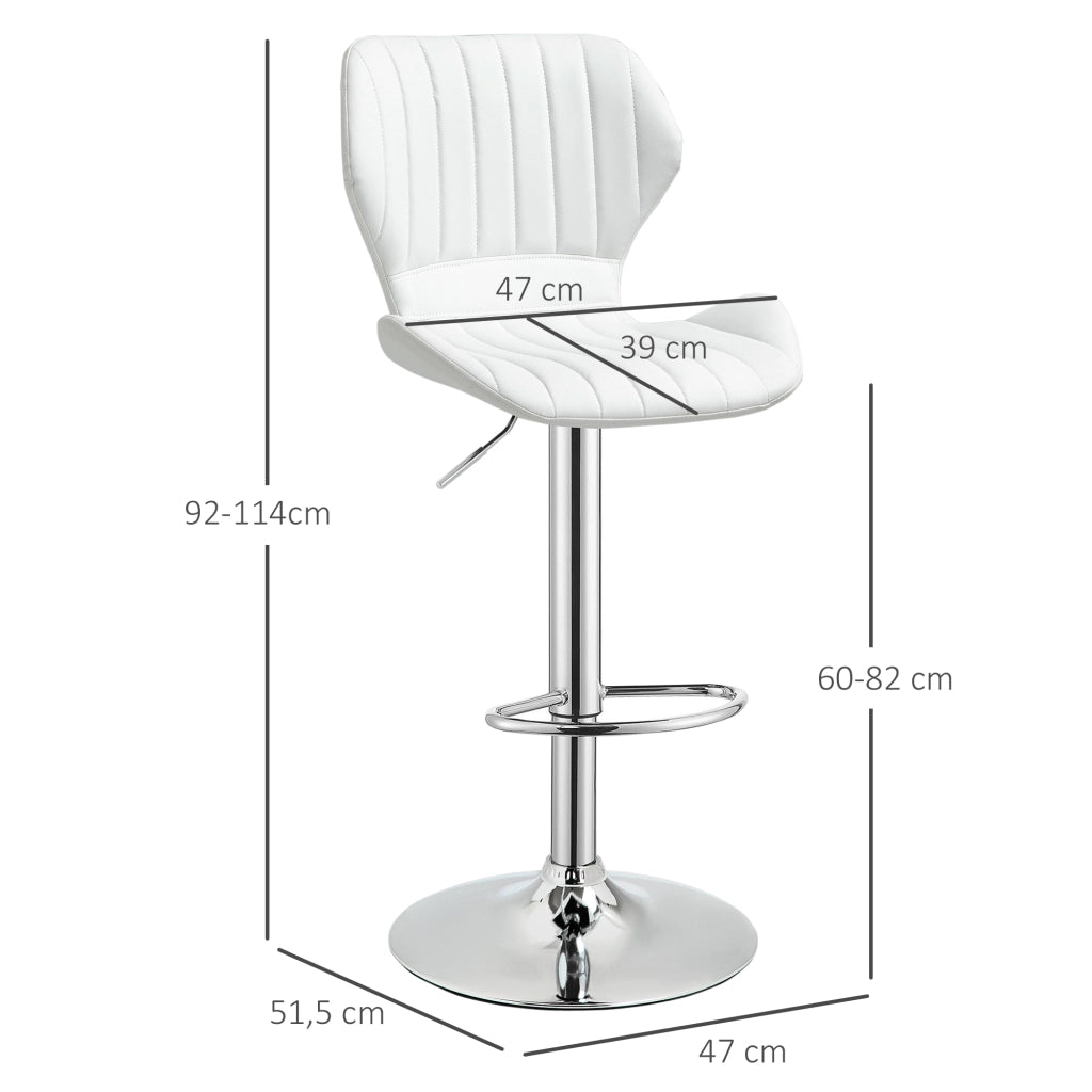 Sgabelli da Cucina Altos ¨C Minimal ¨C Struttura in Metallo, Schienale e Rivestimento in Similpelle, Bianco, 47x51,5x92-114 cm