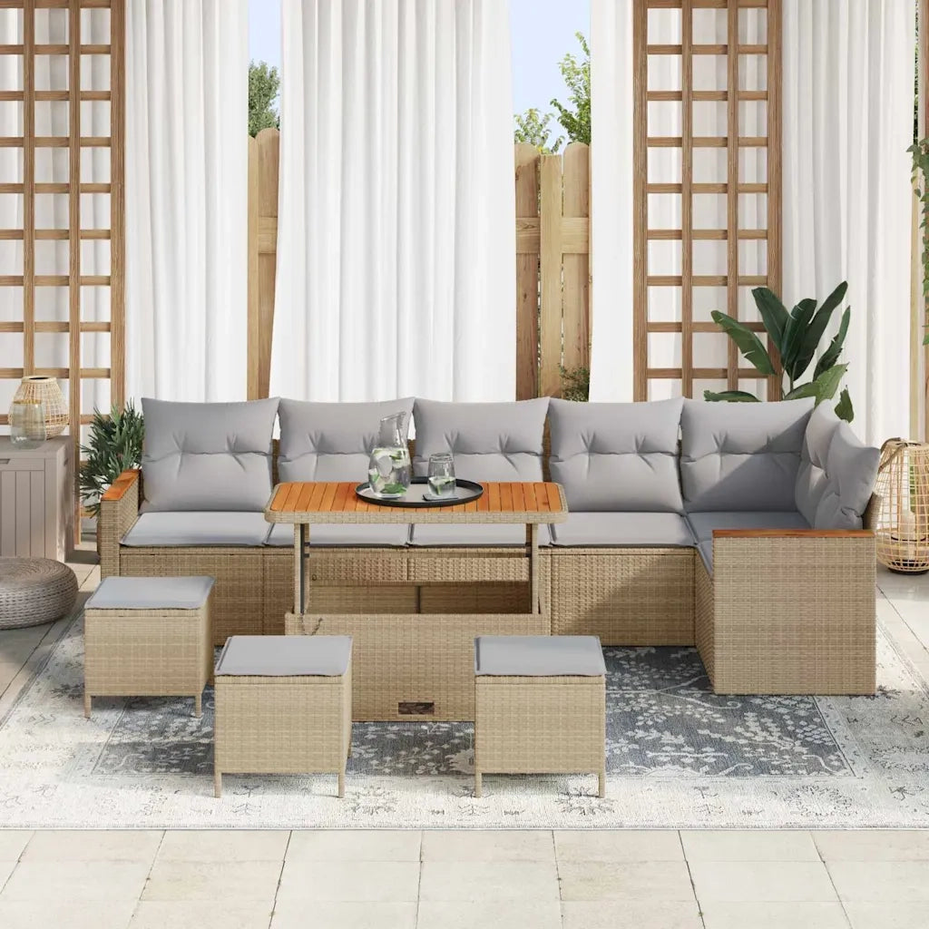 Set Divano da Giardino con cuscino 10 pcs Beige Poly Rattan