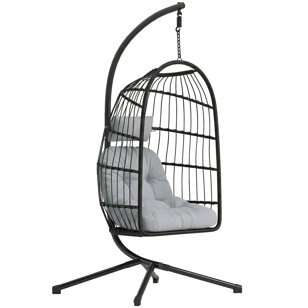 Poltrona a dondolo sospesa ¨C Minimal ¨C Grigio, polyrattan, con cuscini