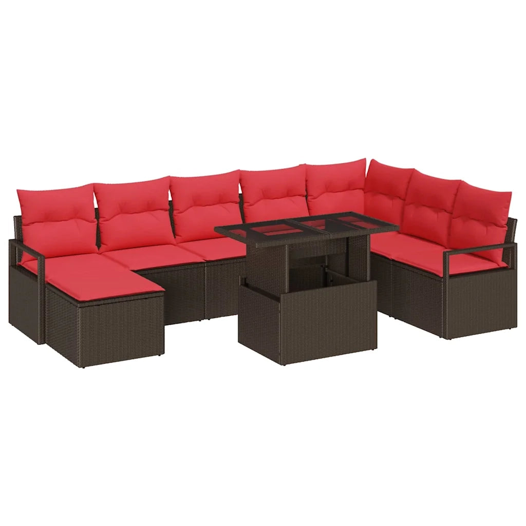 Set Divano da Giardino con cuscino 9 pcs Marrone Poly Rattan 3357617