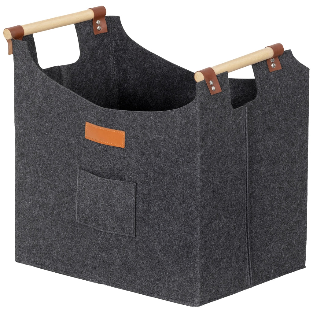 Portaoggetti in Feltro ¨C Xylo ¨C Grigio con Manici in Legno 45x32x40 cm