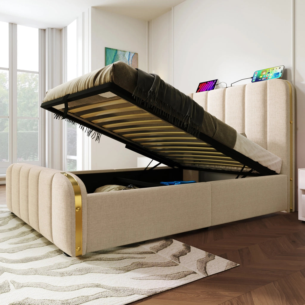 letto imbottito lino beige 90 x 200 cm