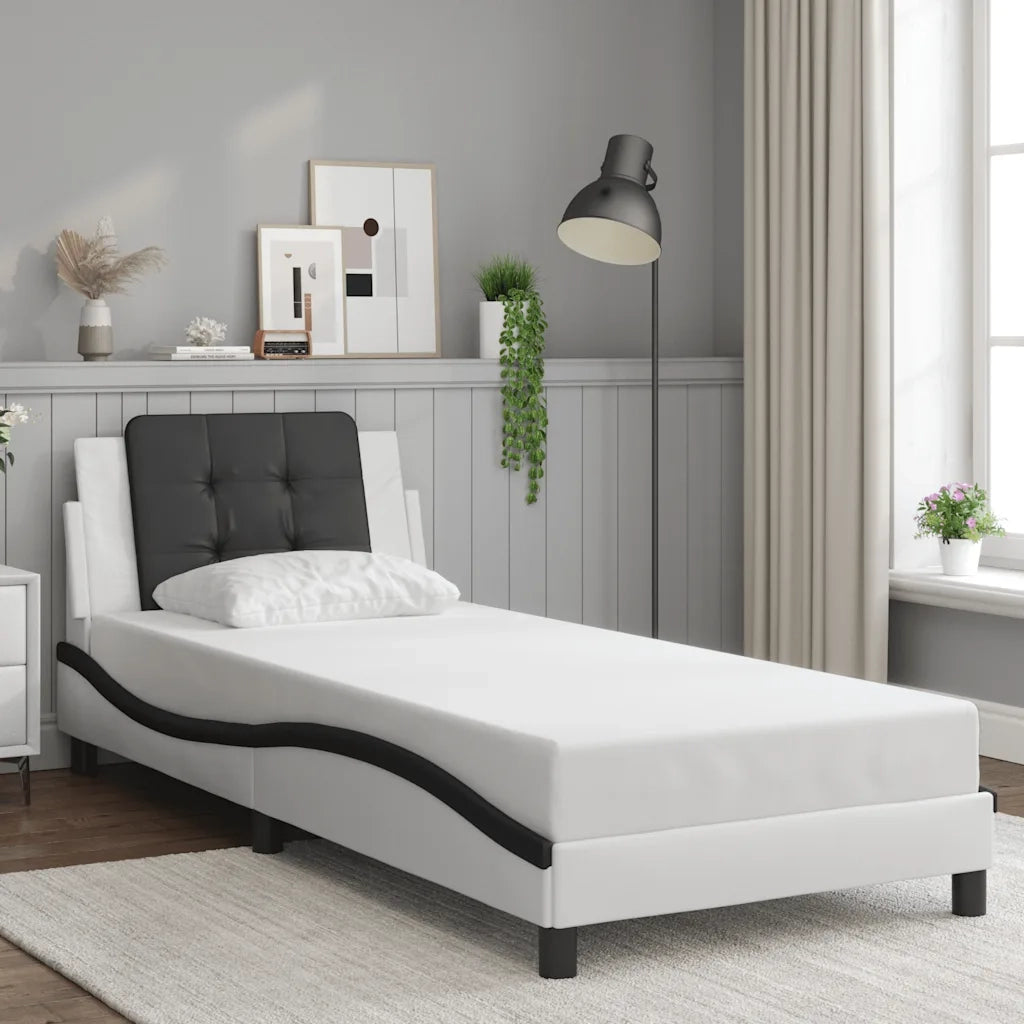 Letto singolo | Letto per adulti | Giroletto senza Materasso Zadar Nero e Bianco 90x190 cm in Similpelle