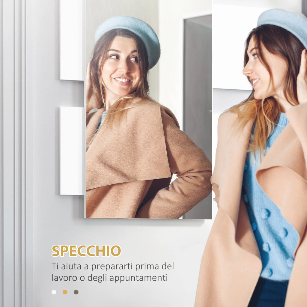 Set di Mobili da Ingresso con Specchio e Cassetto, Arredamento Moderno in Legno con Specchiera 40x70cm, Fissaggio a Muro