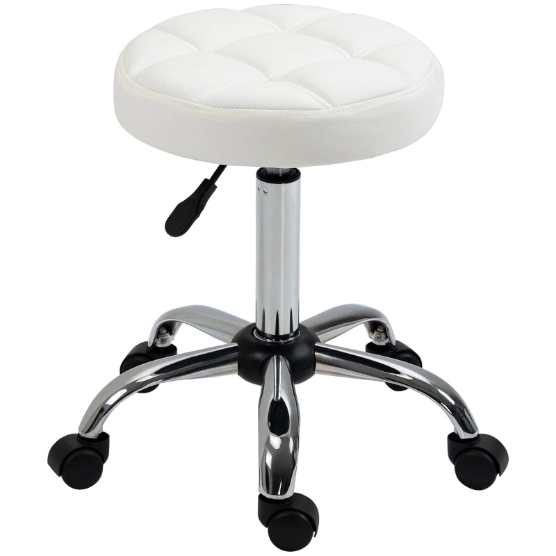 Sedia da ufficio Sgabello con ruote girevole regolabile in altezza con ruote in Similpelle Bianco Ø35.5 × 51-67 cm