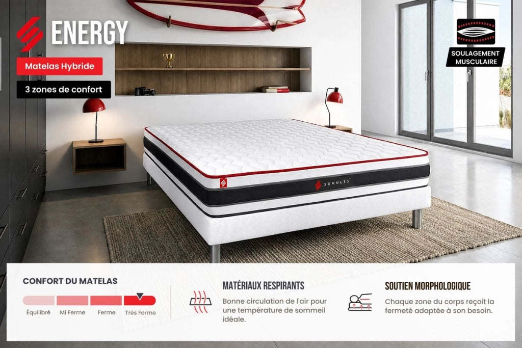 Materasso 200x200 cm Molle insacchettate e memory foam - Energy