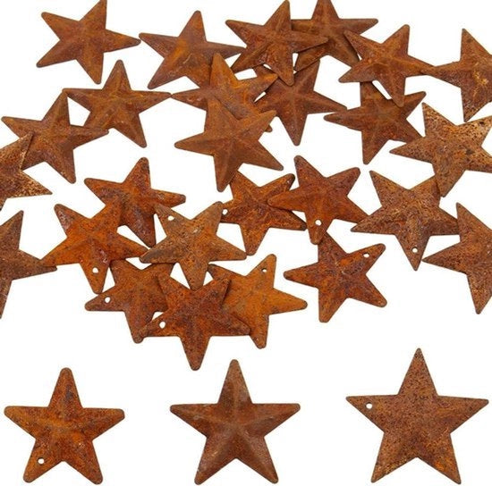 Decorazioni stellari da appendere - Per arti e mestieri - Metallo - Halloween Natale fattoria giardino muro - 90 pezzi 3 misure stelle antiche primitive in rame dimensionali accenti occidentali stella a cinque punte.