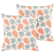 Set di 2 cuscini bianco arancione e verde 45 x 45 cm motivo papaya frutta esotica soggiorno camera da letto