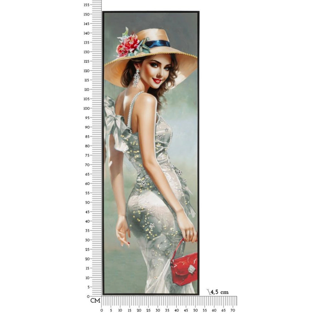 Dipinto su tela Elegant A dama con cappello e pochette rossa, 52x152 cm