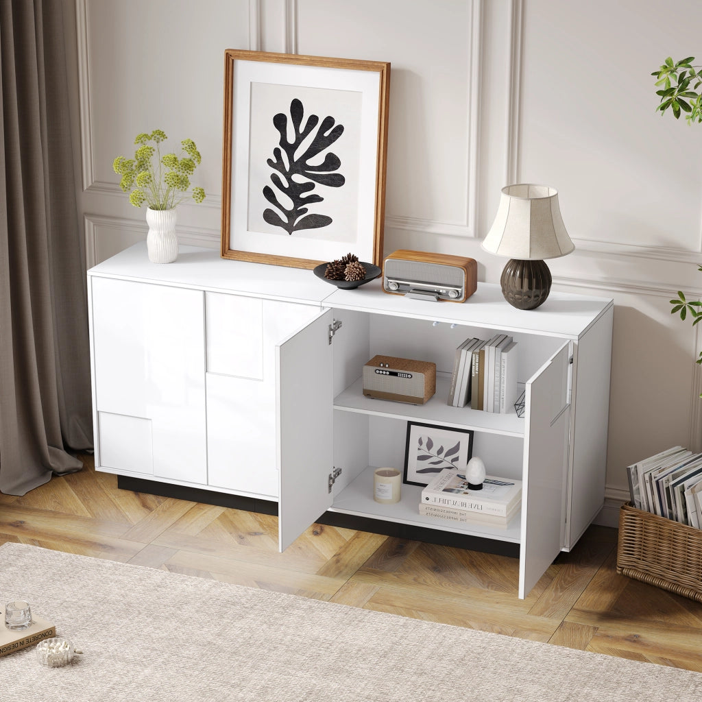 SIDEBOARD 160x37x75,5 cm 4 ante bianco lucido e nero