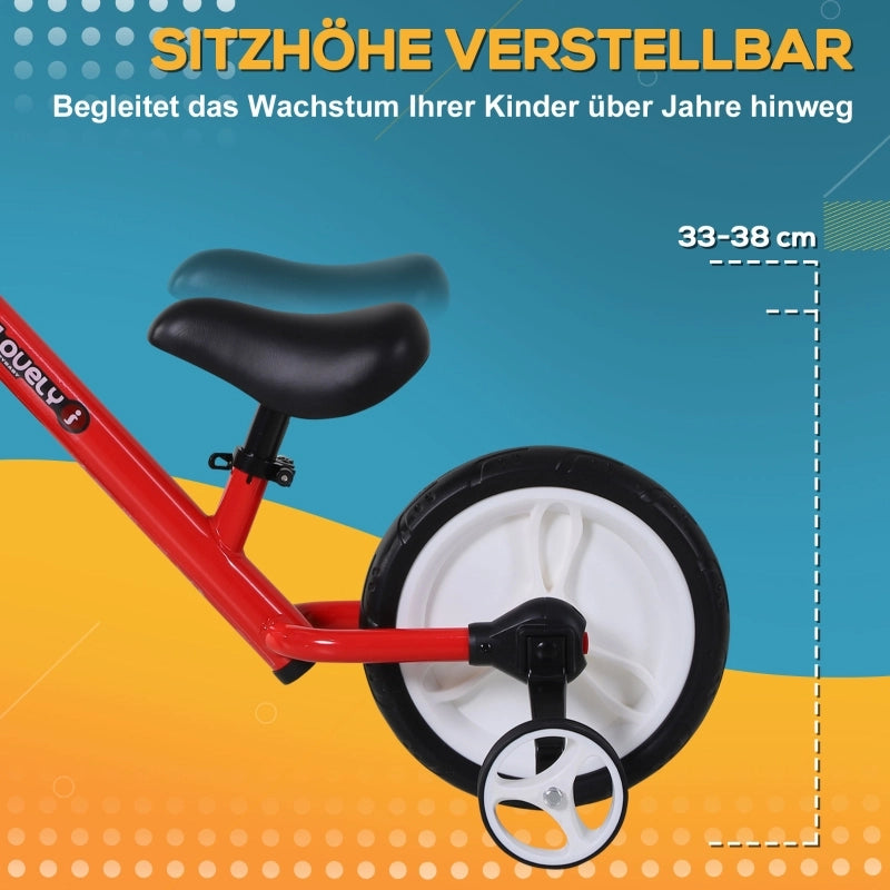 Bicicletta senza pedali per bambini, bici da allenamento, bicicletta per bambini, 2 in 1, bici per bambini con rotelle e pedali, 2-5 anni, altezza