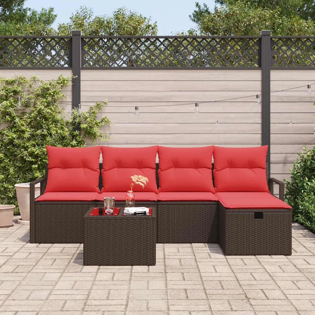 Set di divani con cuscino 6 pcs Marrone e Rosso polyrattan 3359173