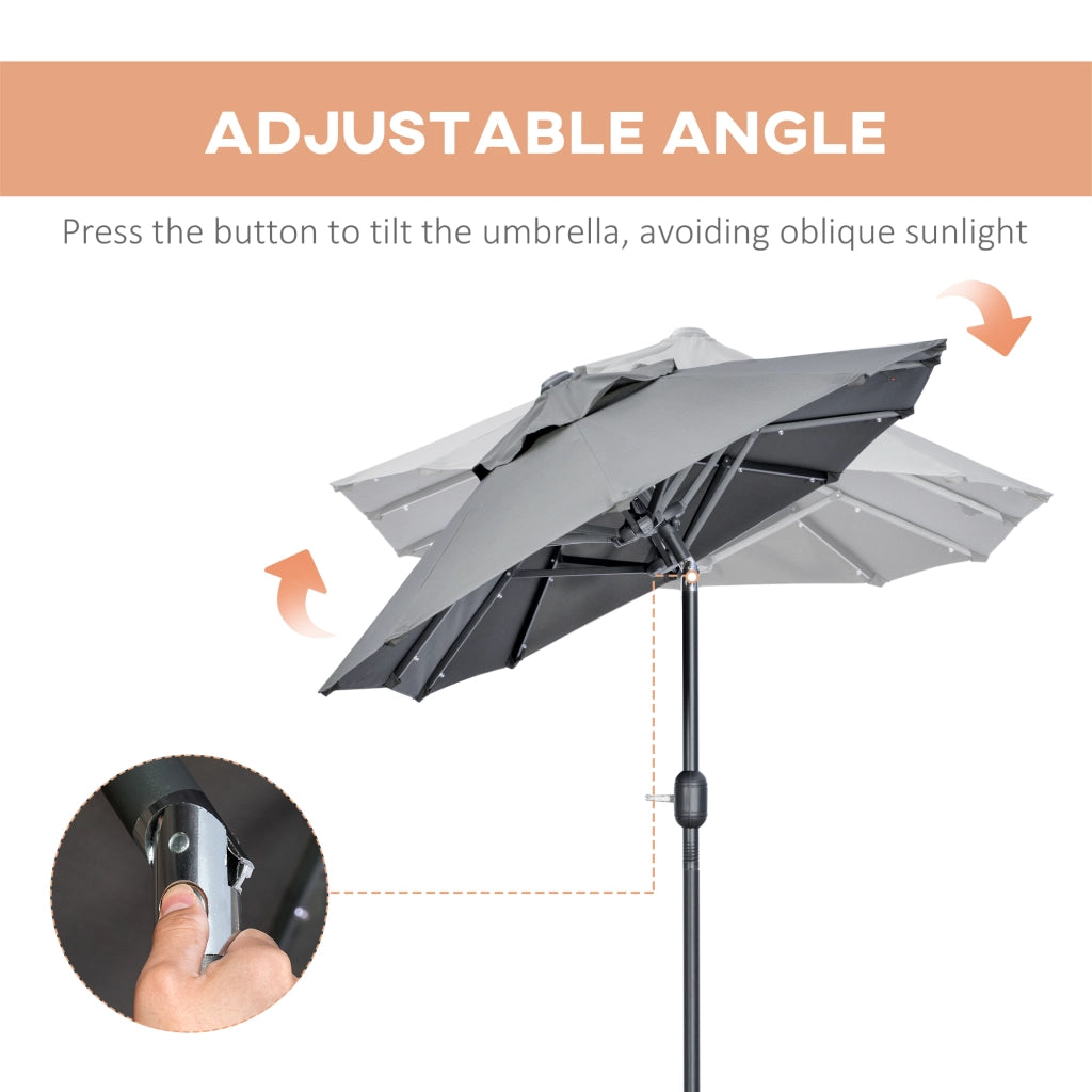 EasyComfort Ombrellone doppio con Base a crocee Luci Solari, 295x150x219cm, Grigio