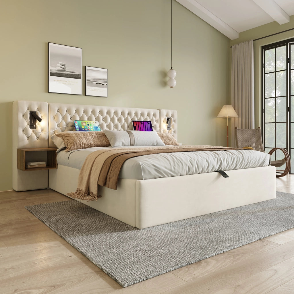 letto imbottito velluto beige 160 x 200 cm