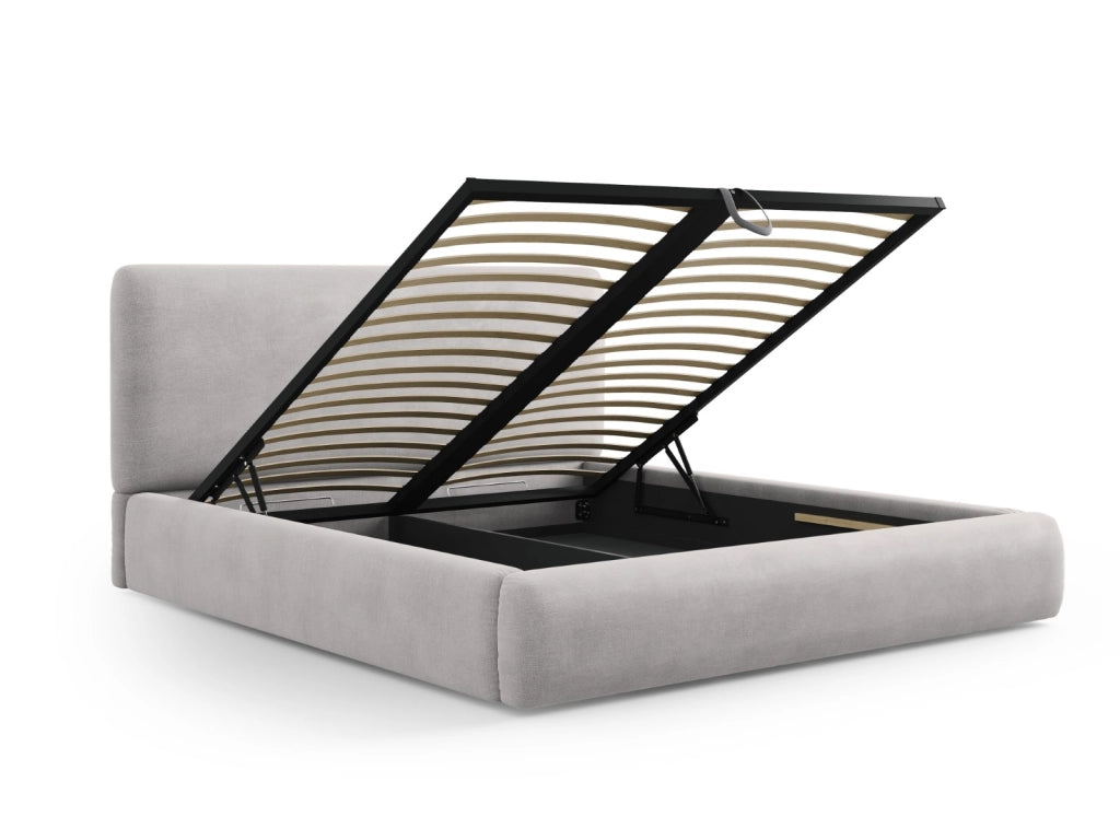 Cosmopolitan Design - Letto a cassettone con testiera "Colonel" 160x200cm in ciniglia grigio chiaro 