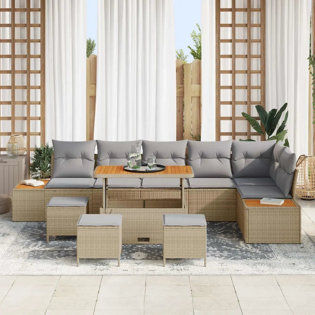 Set Divano da Giardino con cuscino 10 pcs Beige Poly Rattan