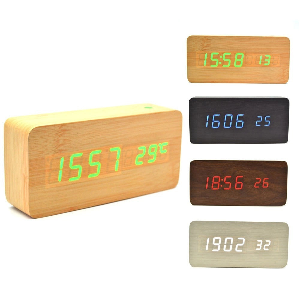 Trade Shop - Sveglia Orologio Wooden Light Led Digital Alarm Clock Calendario Termometro -