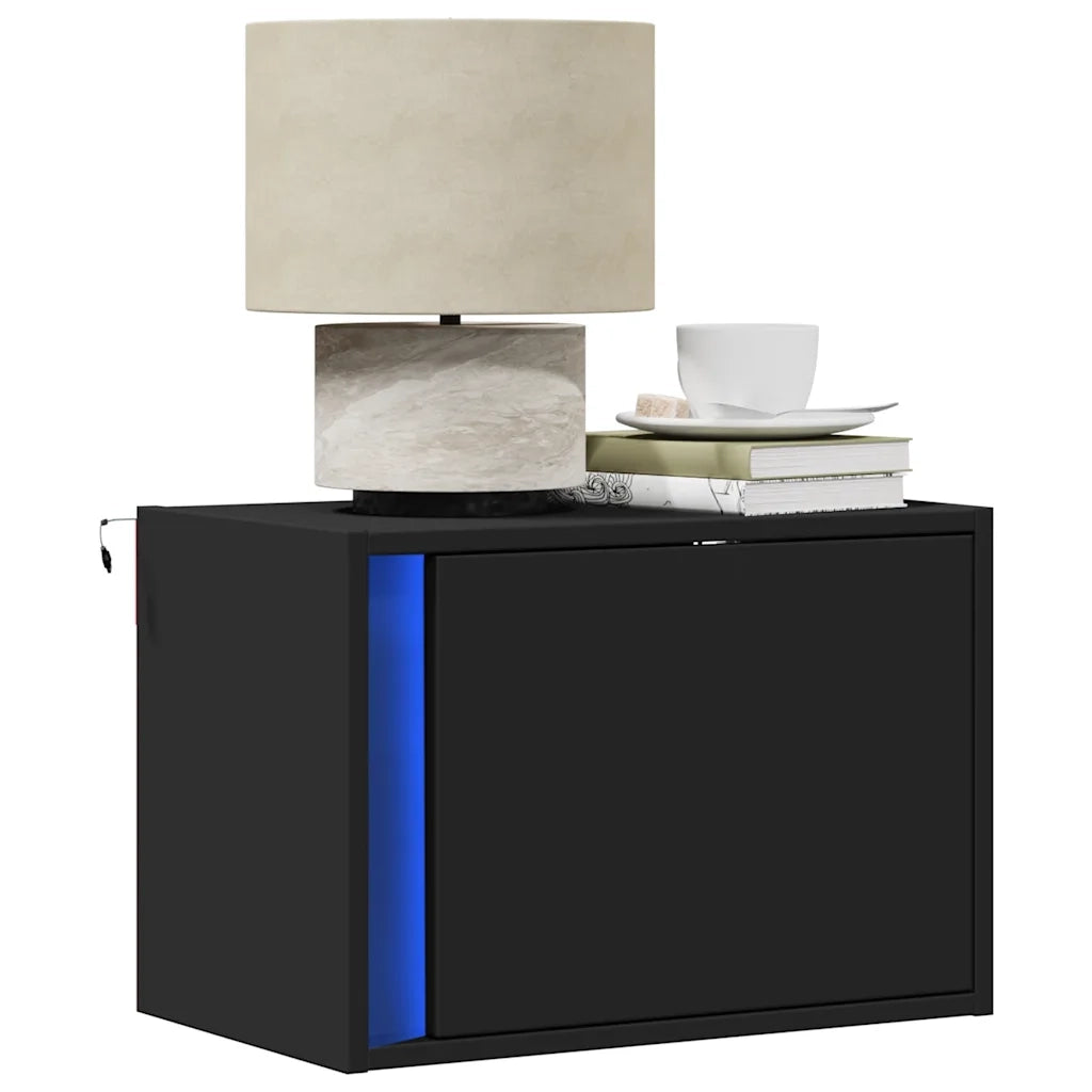 Comodini a Parete con Luci LED 2 pz-Set di 2 Tavolino da notte Neri 723680