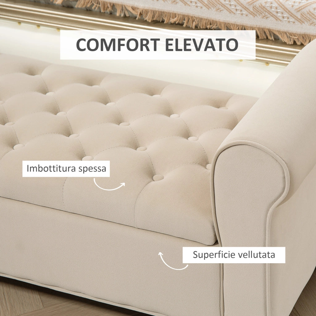Panca Pouf Contenitore in Tessuto Velluto con Braccioli ¨C Xylo ¨C Beige, 126x48.5x57 cm