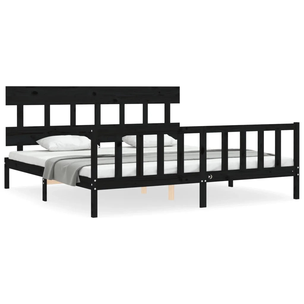 Giroletto con Testiera-Struttura Letto con testiera Nero 200x200 cm in Legno Massello 219820