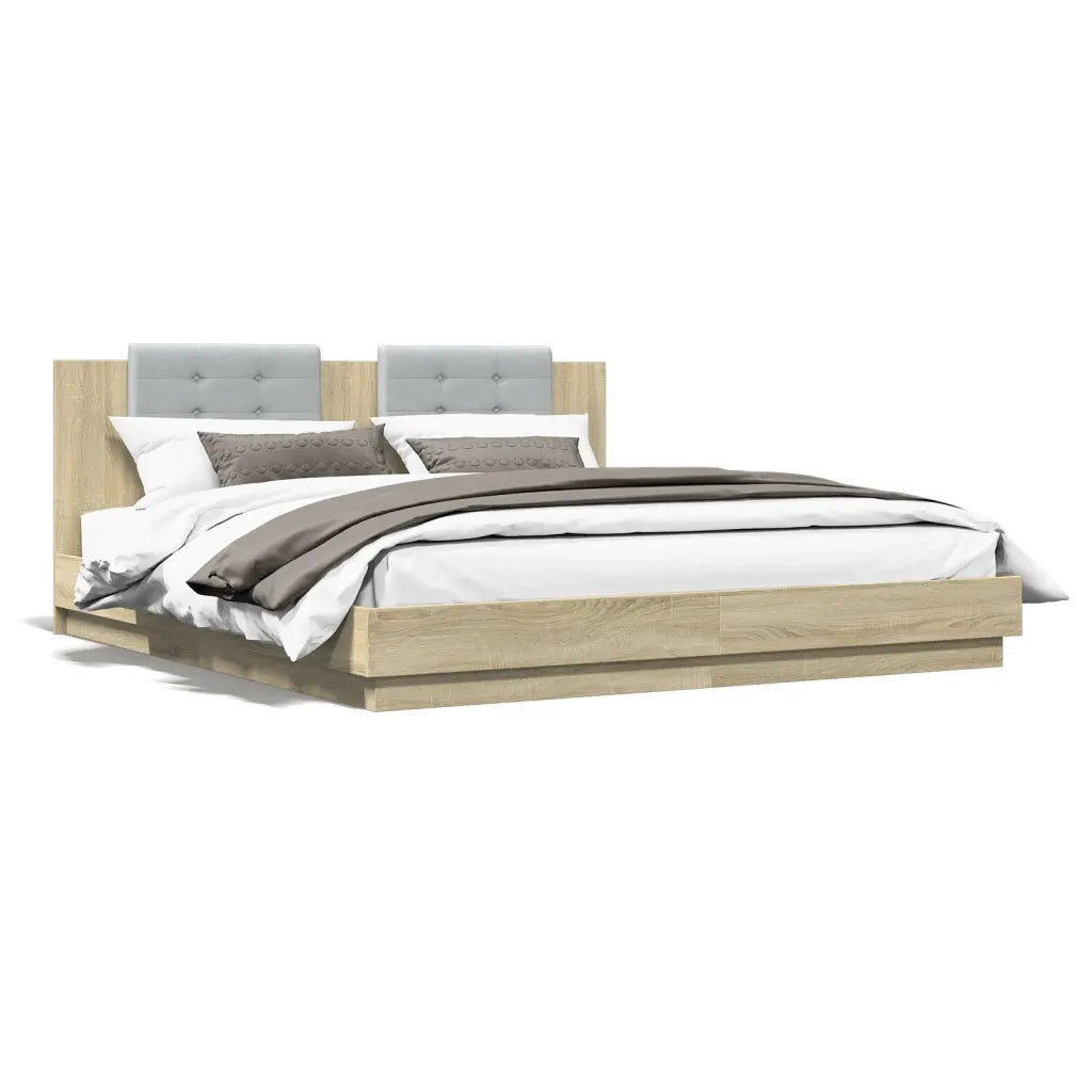 Giroletto con Testiera e LED-Struttura Letto con testiera Rovere Sonoma 160x200 cm 661364