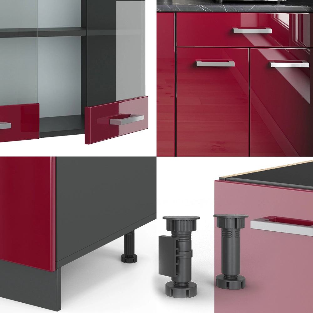 Vicco Cucina monoblocco Rosso lucido/antracite 140 cm , PL Antracite