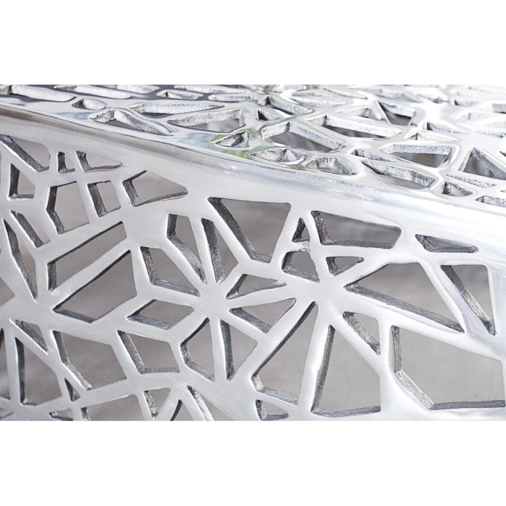 Tavolino basso METRIX quadrato 60 cm – Tavolino basso design in alluminio argentato con motivi geometrici