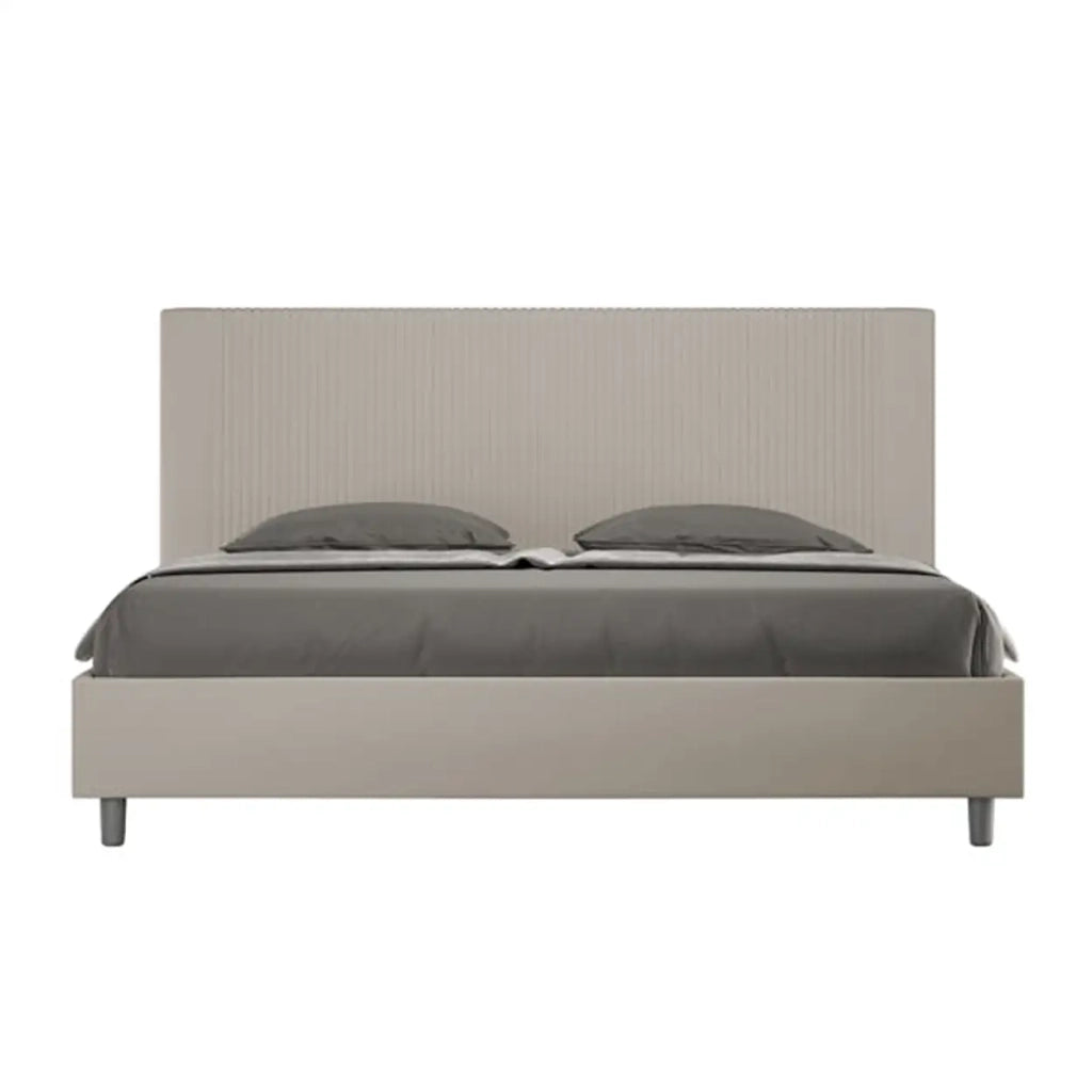 Letto matrimoniale king size con rete imbottito 200x210 similpelle tortora Goya