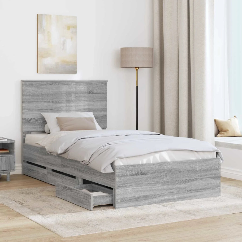 Letto singolo | Letto per adulti | Struttura del letto con cassetto Grigio Sonoma 100 x 200 cm