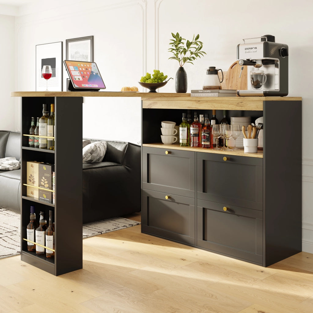 Mobile modulare L a 360° con 4 cassetti e ripiani aperti, in MDF, colore nero