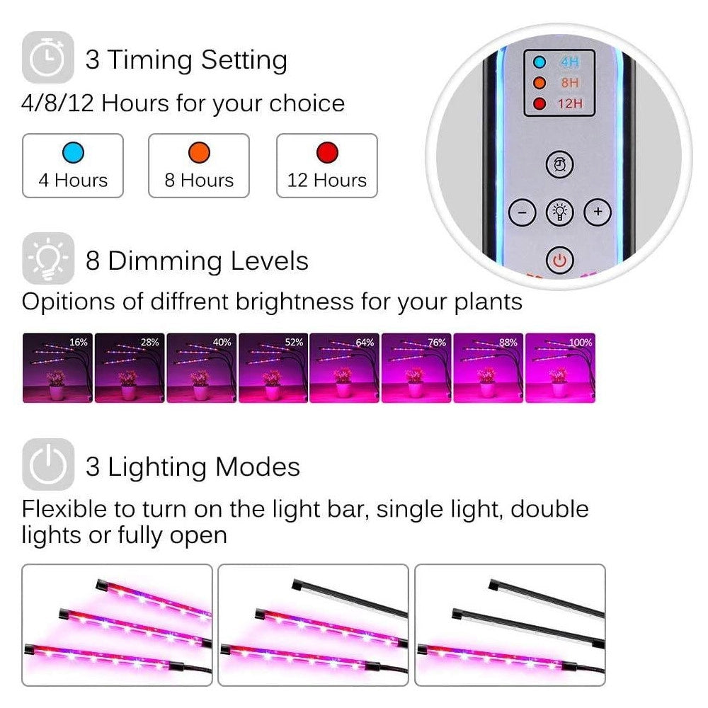 Trade Shop - Lampada Da Coltivazione Piante A Led Flessibile Serra Coltura Idroponica 3 Steli -