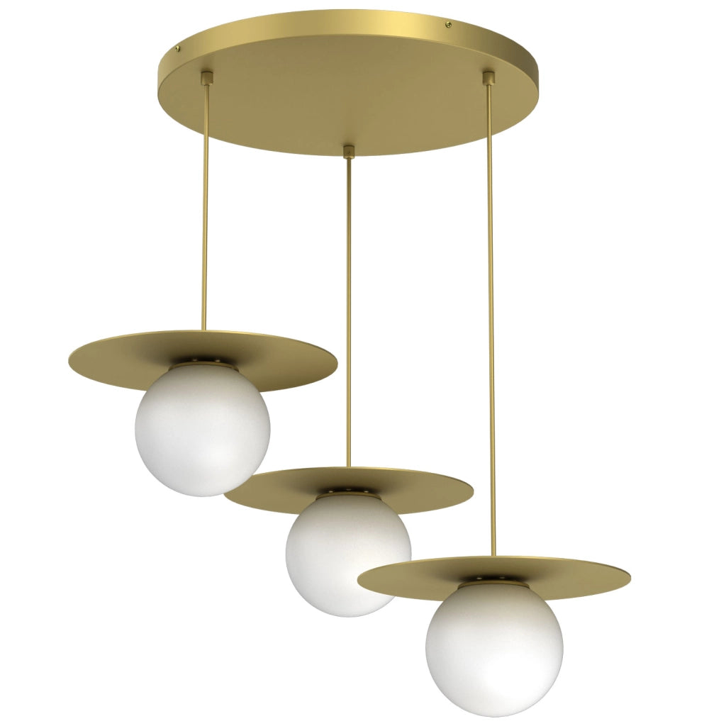 Lampada sospesa Flat 3 luci sfere bianche oro Luminex