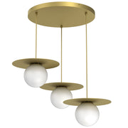 Lampada sospesa Flat 3 luci sfere bianche oro Luminex