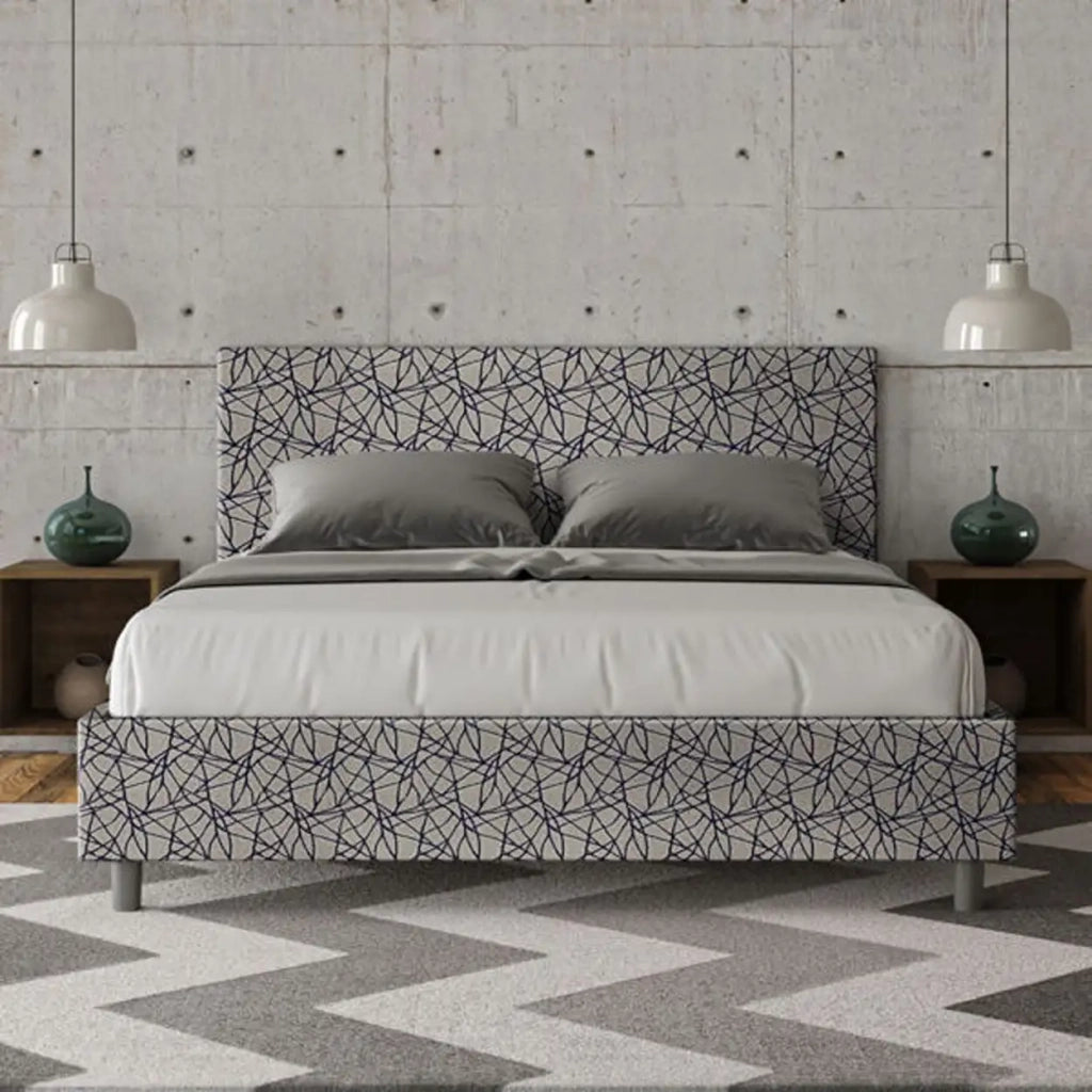 Letto matrimoniale senza rete imbottito 160x190 tessuto Era 9 blu Adele